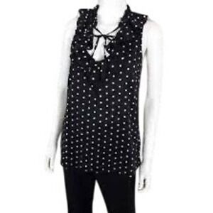 Old Navy Black White‎ Polka Dot Ruffle Neck Sleeveless Blouse Top Women's XS